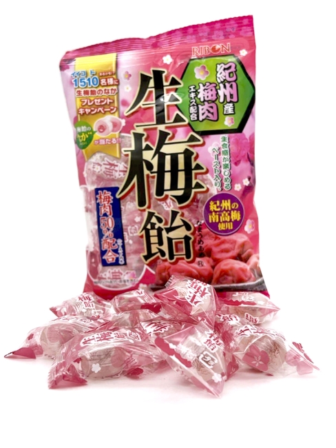 RIBON Карамель леденцовая с начинкой со вкусом Японской Сливы Nama Ume Ame Fresh Plum Candy, 75 г
