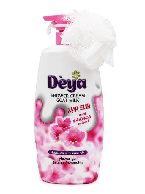 Deya Гель для душа с мочалкой Козье молоко и Сакура Shower Cream Goat Milk With Avocado Extract, 765 г