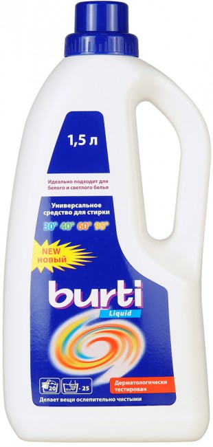 Burti Liquid Универсальное жидкое средство для белого и светлого белья, 1,5 л Burti Liquid Универсальное жидкое средство для белого и светлого белья, 1,5 л