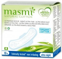 Masmi Натуральные прокладки гигиенические Органический Хлопок ультратонкие, ночные, 10 шт