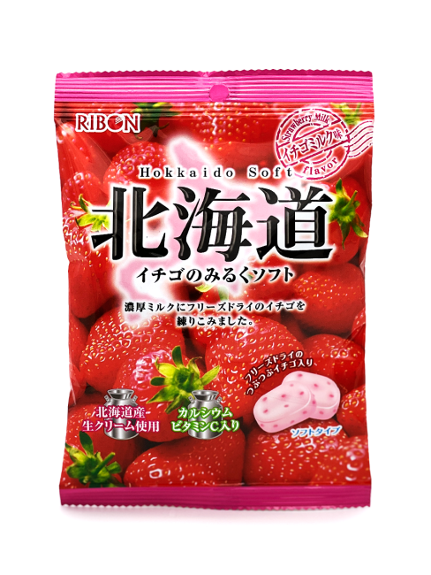 RIBON Карамель мягкая молочно-клубничная Hokkaido Soft Strawberry (10 шт), 60 г