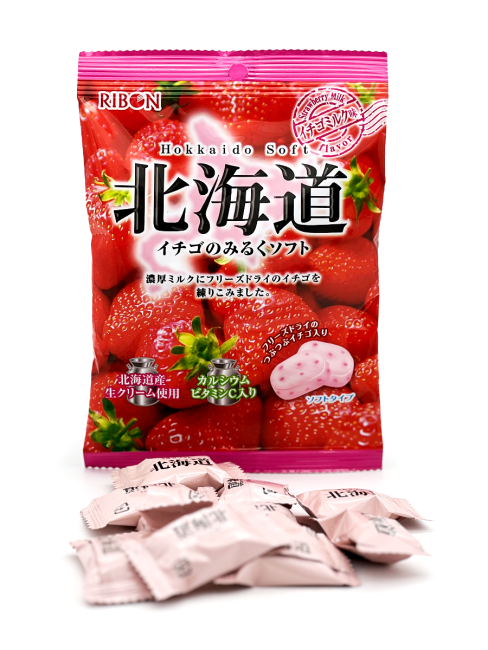 RIBON Карамель мягкая молочно-клубничная Hokkaido Soft Strawberry (10 шт), 60 г