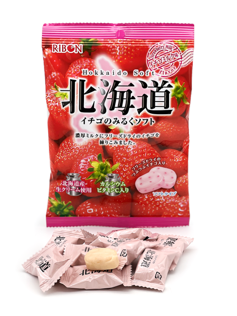RIBON Карамель мягкая молочно-клубничная Hokkaido Soft Strawberry (10 шт), 60 г