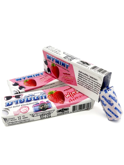 Boonprasert Конфета жевательная со вкусом мяты и клубники My Mint Strawberry Mint Flavoured Candy, 3 шт. х 32 г