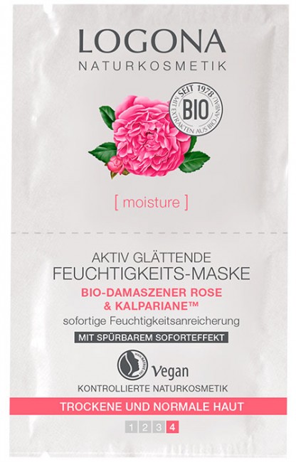 Logona Маска Active Smoothing Moisturing Mask для увлажнения и активного разглаживания с Био-Дамасской Розой и комплексом Kalpariane, 15 мл