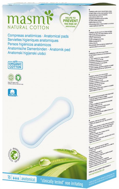 Masmi Классические анатомические гигиенические прокладки из органического хлопка, 16 шт Masmi Классические анатомические гигиенические прокладки из органического хлопка, 16 шт