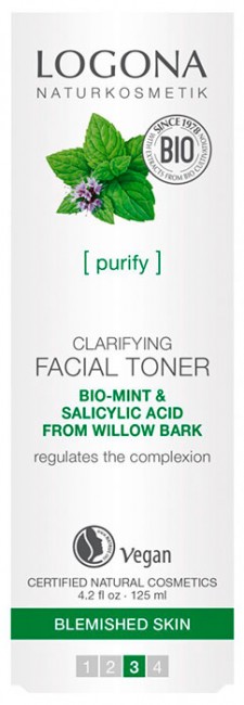 Logona Тонер для выравнивания кожи лица с био-мятой и салициловой кислотой из коры ивы, 125 мл