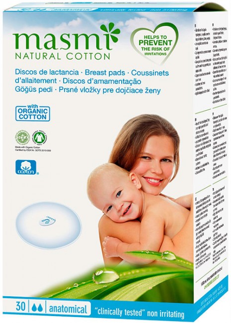 Masmi Впитывающие вкладыши для груди из органического хлопка для кормящих матерей, 30 шт Masmi Впитывающие вкладыши для груди из органического хлопка для кормящих матерей, 30 шт