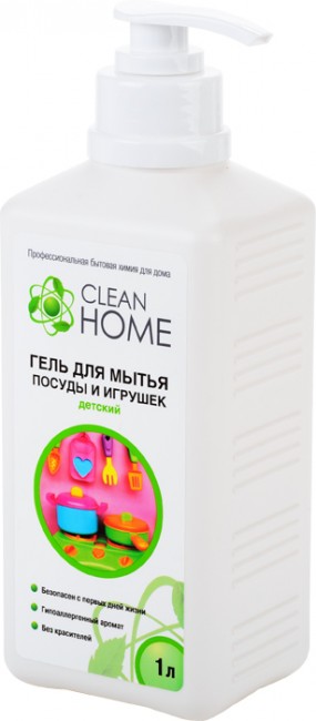 Clean Home Гель для мытья детской посуды и игрушек (с дозатором), 1 л Clean Home Гель для мытья детской посуды и игрушек (с дозатором), 1 л