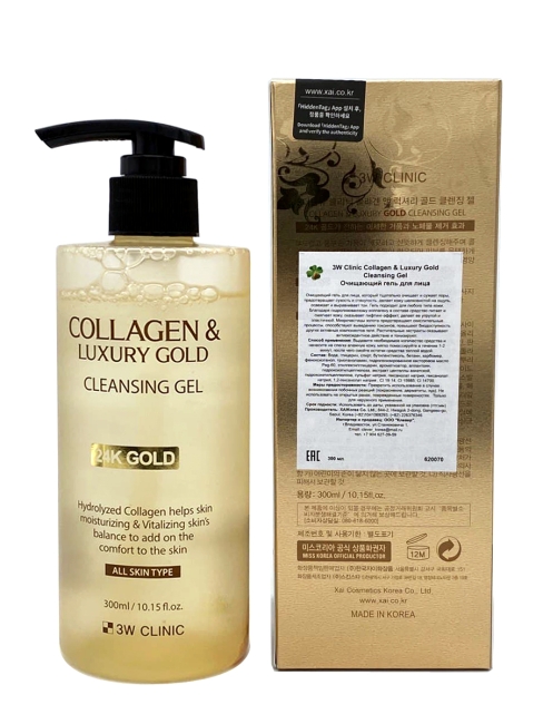 3W Clinic Гель для лица очищающий с коллагеном и золотом Collagen and Luxury Gold Cleansing Gel, 300 мл 3W Clinic Гель для лица очищающий с коллагеном и золотом Collagen and Luxury Gold Cleansing Gel, 300 мл