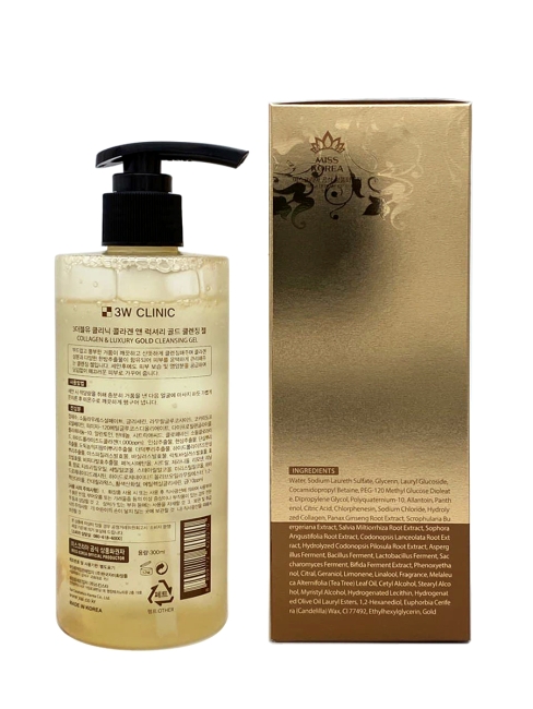 3W Clinic Гель для лица очищающий с коллагеном и золотом Collagen and Luxury Gold Cleansing Gel, 300 мл 3W Clinic Гель для лица очищающий с коллагеном и золотом Collagen and Luxury Gold Cleansing Gel, 300 мл
