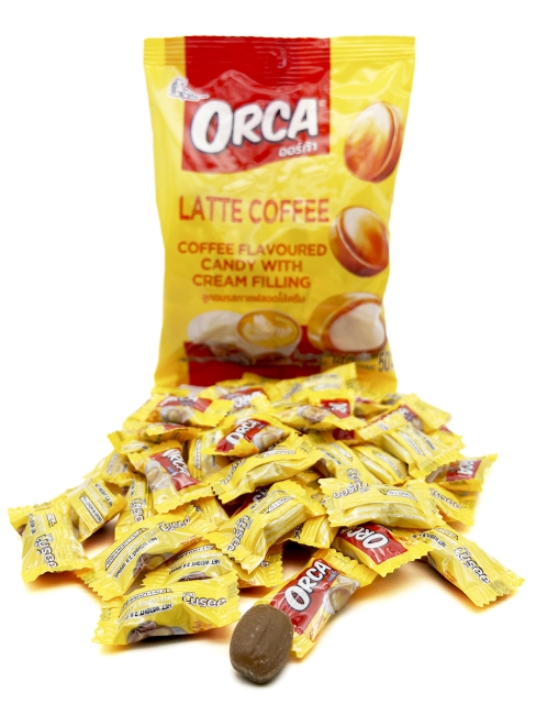 Boonprasert Конфеты карамель леденцовая со вкусом кофе и сливочной начинкой Orca Latte Coffee Flavoured Candy With Cream Filling (50 шт), 140 г Boonprasert Конфеты карамель леденцовая со вкусом кофе и сливочной начинкой Orca Latte Coffee Flavoured Candy With Cream Filling (50 шт), 140 г