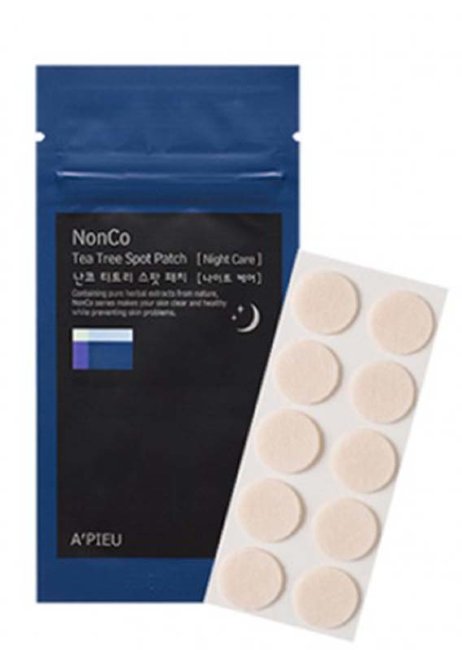 A'PIEU NonCo Tea Tree Spot Patch Night Care Ночные патчи от прыщей с маслом чайного дерева, 12 шт