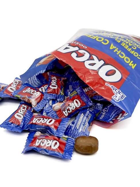 Boonprasert Конфеты карамель леденцовая со вкусом кофе и шоколадной начинкой Orca Mocha Coffee Flavoured Candy With Chocolate Felling (50 шт), 140 г Boonprasert Конфеты карамель леденцовая со вкусом кофе и шоколадной начинкой Orca Mocha Coffee Flavoured Candy With Chocolate Felling (50 шт), 140 г