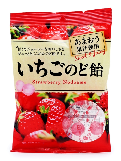 PINE Карамель леденцовая от боли в горле Клубника и Травы Ichigo Strawberry & Herb Candy, 70 г