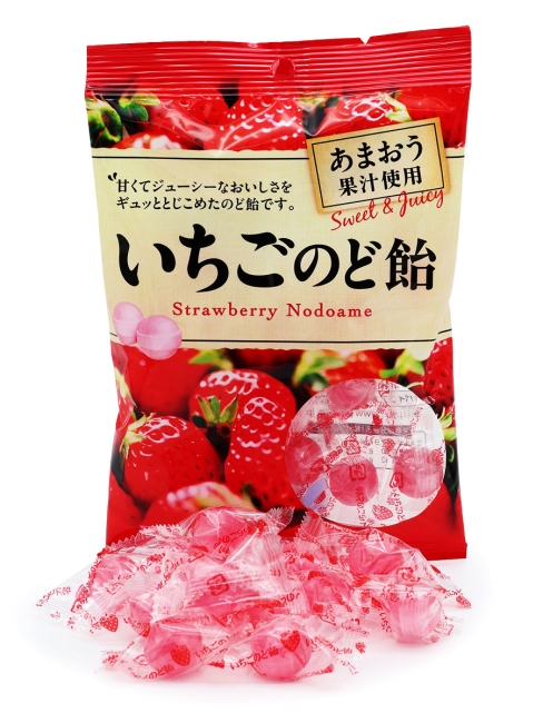 PINE Карамель леденцовая от боли в горле Клубника и Травы Ichigo Strawberry & Herb Candy, 70 г