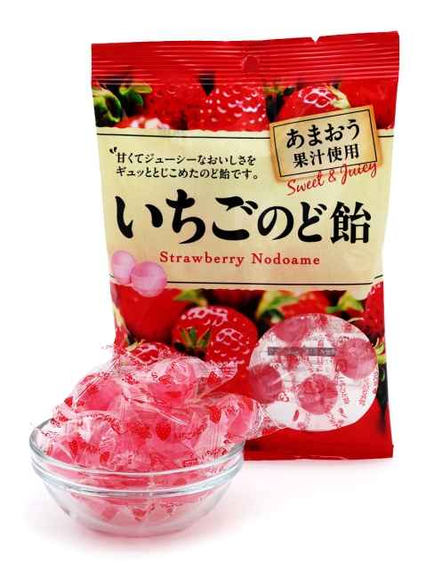 PINE Карамель леденцовая от боли в горле Клубника и Травы Ichigo Strawberry & Herb Candy, 70 г