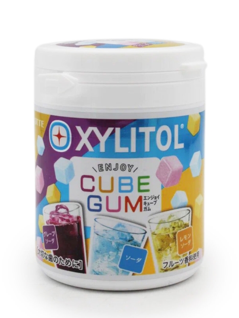LOTTE Жвачка с ксилитом в банке вкус 3-х напитков Xylitol Gum Enjoy Cube, 114 г