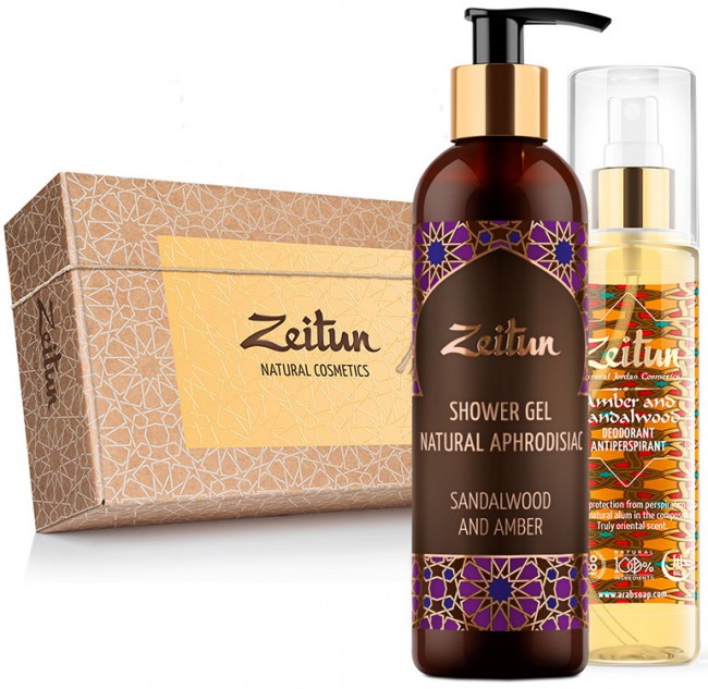 Zeitun Подарочный набор "Сандал и Амбра": дезодорант 150 мл, гель для душа 250 мл