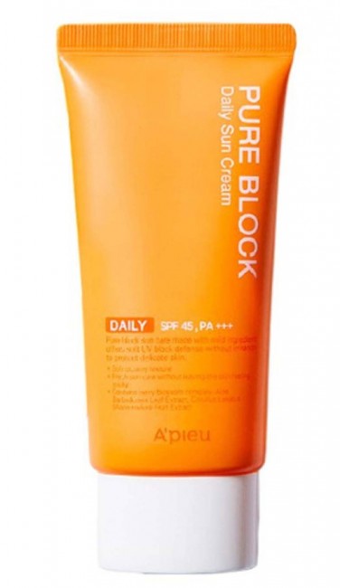 A'PIEU Pure Block Natural Sun Cream Daily SPF45 PA+++ Солнцезащитный крем для лица, 50 мл