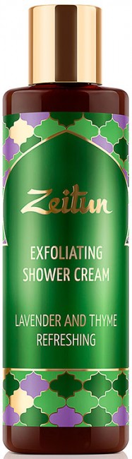 Zeitun Освежающий кремовый гель-скраб для душа "Чабрец и лаванда" cо скорлупой орехов пинии, 200 мл