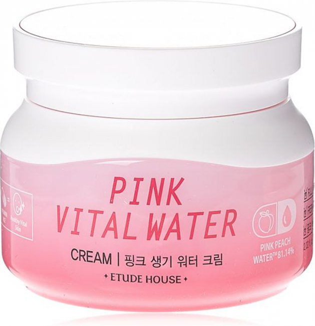 ETUDE HOUSE Pink Vital Water Cream Увлажняющий крем с розовой персиковой водой, 60 мл