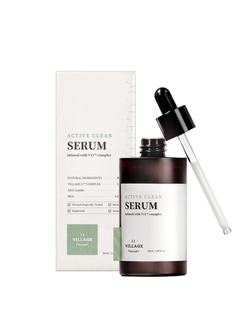 Village 11 Factory Очищающая сыворотка для жирной и проблемной кожи лица с AHA и BHA кислотами Active Clean Serum, 50 мл Village 11 Factory Очищающая сыворотка для жирной и проблемной кожи лица с AHA и BHA кислотами Active Clean Serum, 50 мл