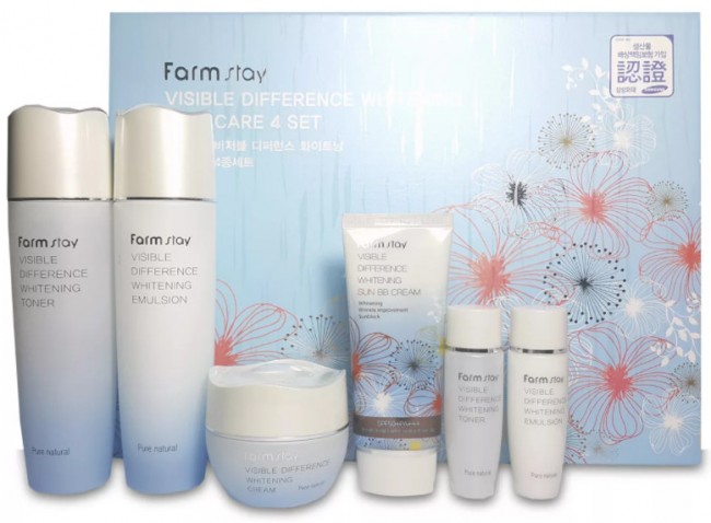 FarmStay Visible Difference Whitening Skin Care 4 Set Отбеливающий набор по уходу за кожей лица 4 предмета