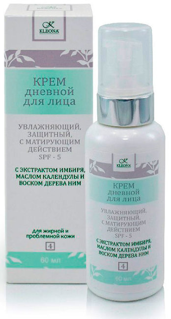 Kleona Крем дневной с матирующим эффектом SPF - 5 для жирной и проблемной кожи лица, 60 мл