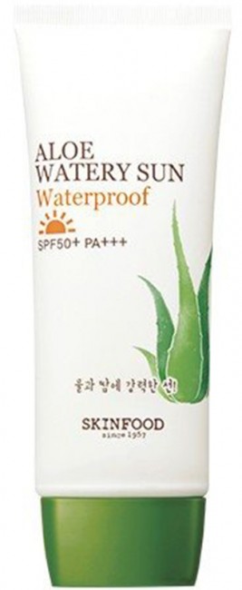 SKINFOOD Aloe Watery Sun Waterproof SPF50+ PA+++ Солнцезащитный водостойкий крем с алоэ, 50 мл SKINFOOD Aloe Watery Sun Waterproof SPF50+ PA+++ Солнцезащитный водостойкий крем с алоэ, 50 мл