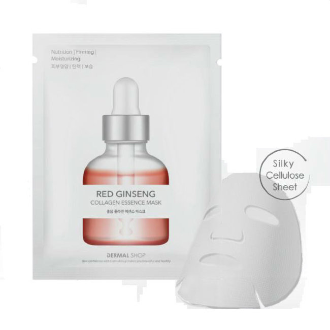 Dermal Shop Collagen Essence Mask Red Ginseng Инновационная коллагеновая маска для лица c комплексом аминокислот, витаминов, пептидов и экстрактом женьшеня, 25 г