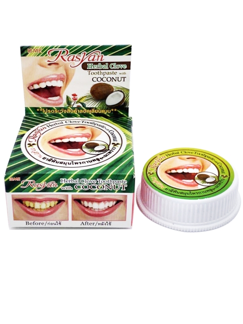 Rasyan Зубная паста травяная Райсан с гвоздикой и кокосом Herbal Clove Toothpaste With Coconut, 25 г Rasyan Зубная паста травяная Райсан с гвоздикой и кокосом Herbal Clove Toothpaste With Coconut, 25 г