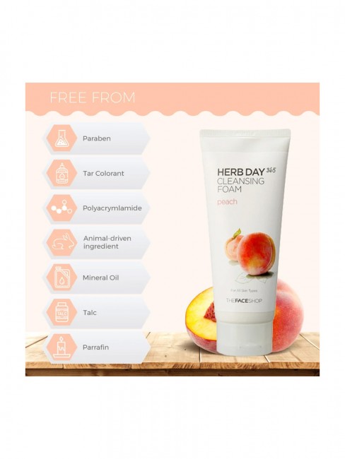 THE FACE SHOP Herb Day 365 Cleansing Foam Peach Пенка для умывания Персик, 170 мл THE FACE SHOP Herb Day 365 Cleansing Foam Peach Пенка для умывания Персик, 170 мл