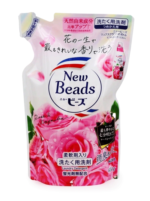 KAO Гель концентрат для стирки парфюмированный с кондиционером аромат Розы New Beads Rose, 650 мл KAO Гель концентрат для стирки парфюмированный с кондиционером аромат Розы New Beads Rose, 650 мл