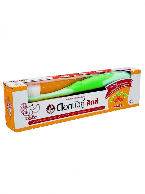 Twin Lotus Набор для детей 3-6 лет: Зубная паста с апельсином и Зубная щетка экстра мягкая Set Kids Herbal Toothpaste Orange Flavor and Toothbrush Extra Soft (Green), 35 г