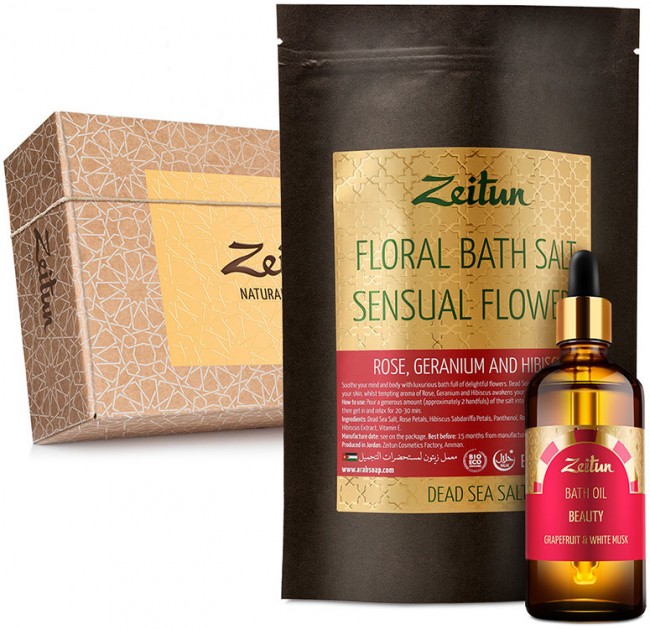 Zeitun Подарочный набор для ванн "Цветочная феерия": Цветочная соль 500 г и Масло для ванны 100 мл
