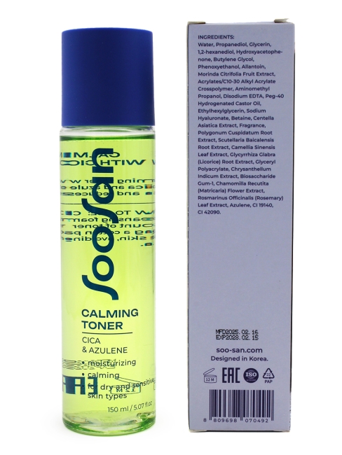 SOOSAN Успокаивающий тонер с центеллой и азуленом Calming Toner With Cica & Azulen, 150 мл