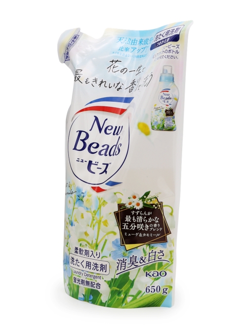 KAO Гель концентрат для стирки парфюмированный с кондиционером аромат ландыши и ромашки New Beads Pure Craft, 650 мл