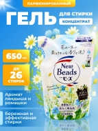 KAO Гель концентрат для стирки парфюмированный с кондиционером аромат ландыши и ромашки New Beads Pure Craft, 650 мл