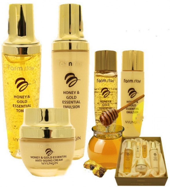 FarmStay Honey & Gold Essential Skin Care 3 Set Набор по уходу за кожей лица с экстрактом меда и коллоидного золота 3 предмета