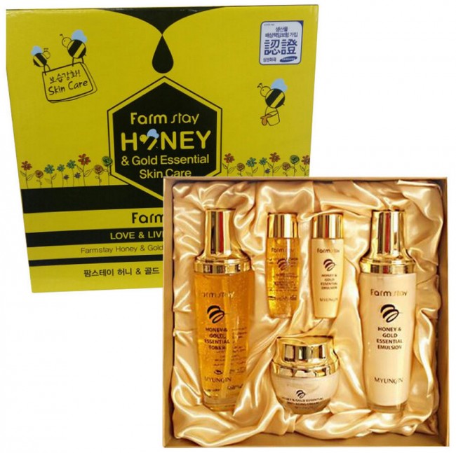 FarmStay Honey & Gold Essential Skin Care 3 Set Набор по уходу за кожей лица с экстрактом меда и коллоидного золота 3 предмета