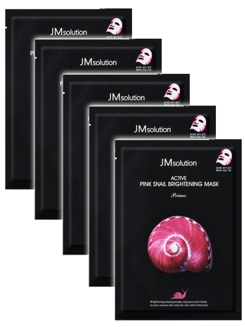 JMsolution Комплект ультратонких масок с муцином розовой улитки Active Pink Snail Brightening Mask Prime, 5 шт*33 мл