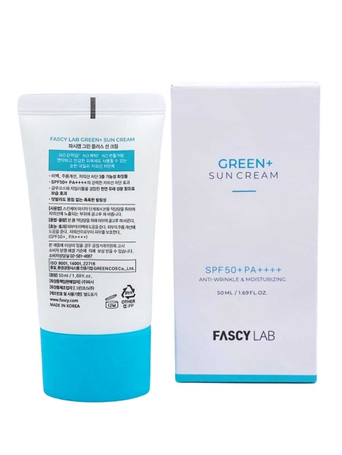 Fascy Lab Солнцезащитный крем Green+ Sun Cream SPF50+ PA++++ Anti-Wrinkle Moisturizing, 50 мл