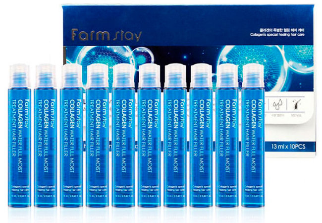 FarmStay Collagen Water Full Moist Treatment Hair Filler Набор увлажняющих филлеров с коллагеном для волос, 10 шт по 13 мл