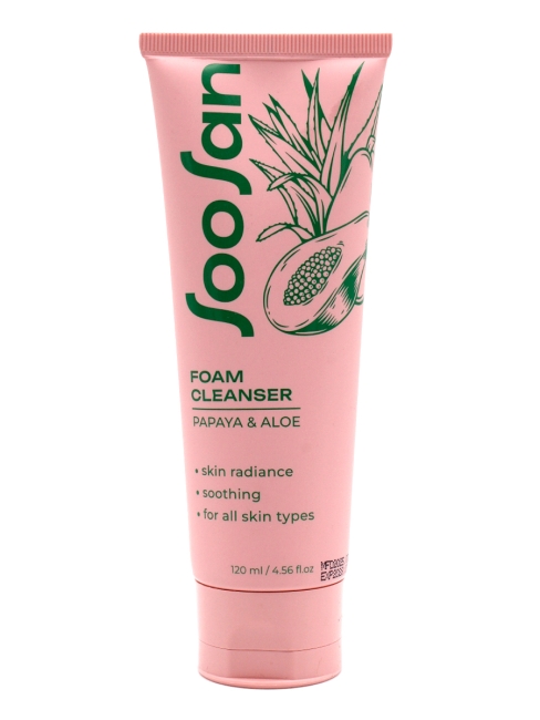 SOOSAN Очищающая пенка с экстрактами папайи и алоэ для чувствительной кожи Foam Cleanser Papaya & Aloe, 120 мл SOOSAN Очищающая пенка с экстрактами папайи и алоэ для чувствительной кожи Foam Cleanser Papaya & Aloe, 120 мл