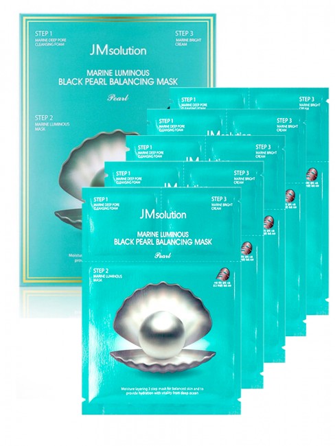 JMsolution Трехэтапная маска для лица с черным жемчугом Marine Luminous Black Pearl Balancing Mask Plus, 5 шт