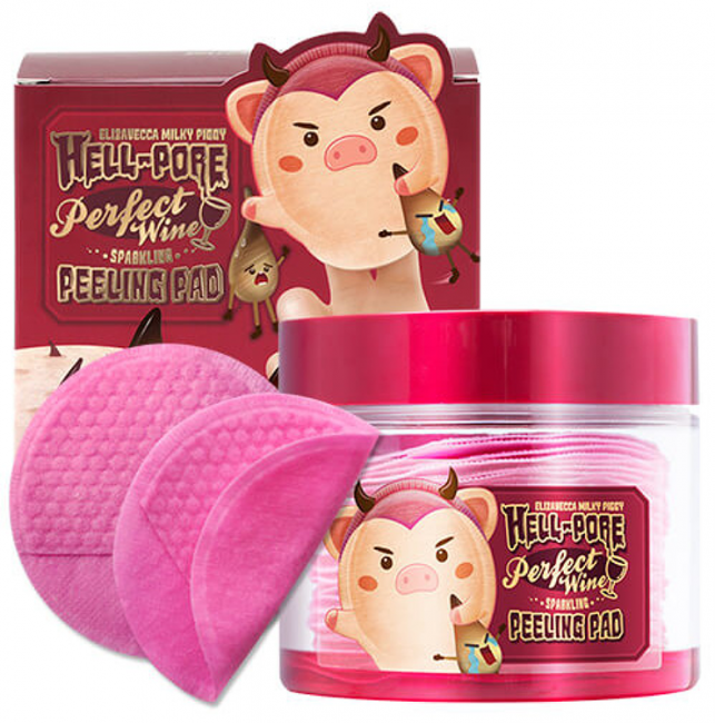 Elizavecca Hell-Pore Perfect Wine Sparkling Peeling Pad Очищающие винные пилинг-пэды, 30 шт