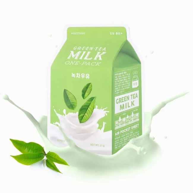 A'PIEU Green Tea Milk One-Pack Успокаивающая маска с экстрактом зеленого чая и гамамелиса, 21 г