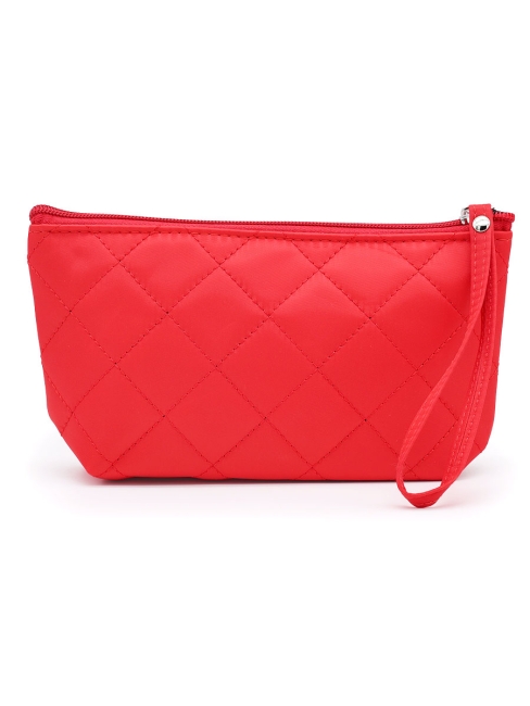 Косметичка женская дорожная стеганая красная, 22 x 13 см