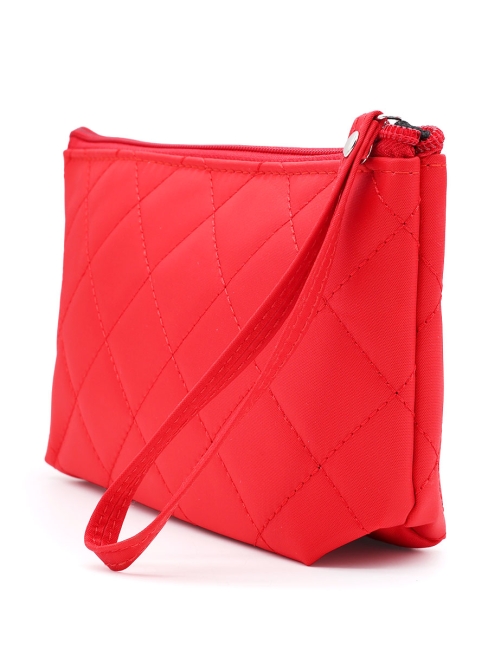 Косметичка женская дорожная стеганая красная, 22 x 13 см